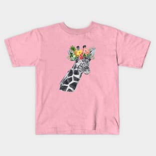 Giraffe in Flower Wreath Kids T-Shirt